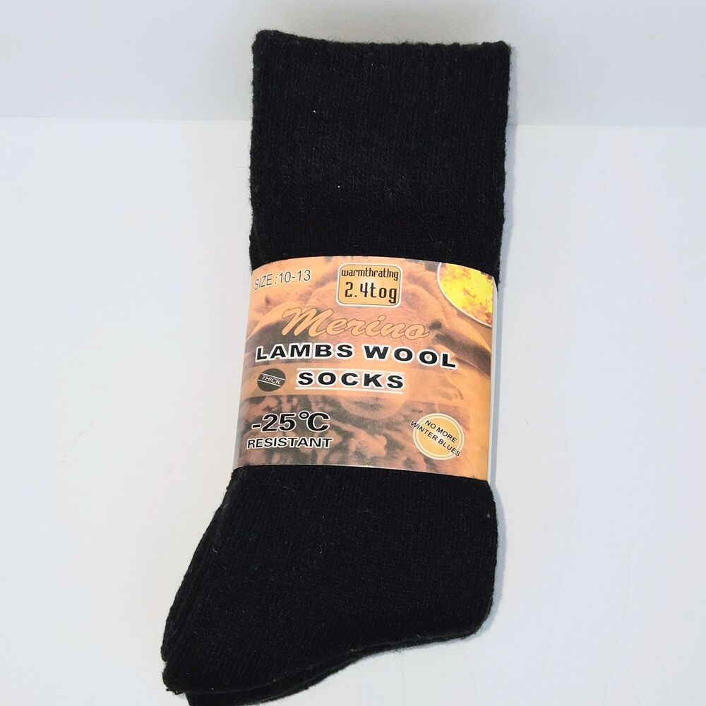MERINO Lamb Wool Socks 3-Pairs Black Heavy Duty Thermal Long Size 10-13 NWT